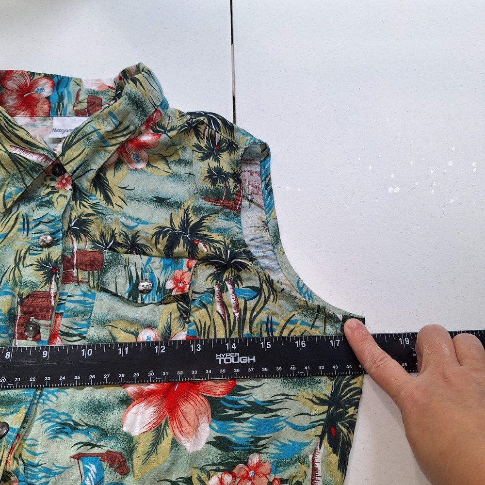Vintage Newport News Tropical Hibiscus Tie Front Sleeveless Button Up Top S - Picture 3 of 14